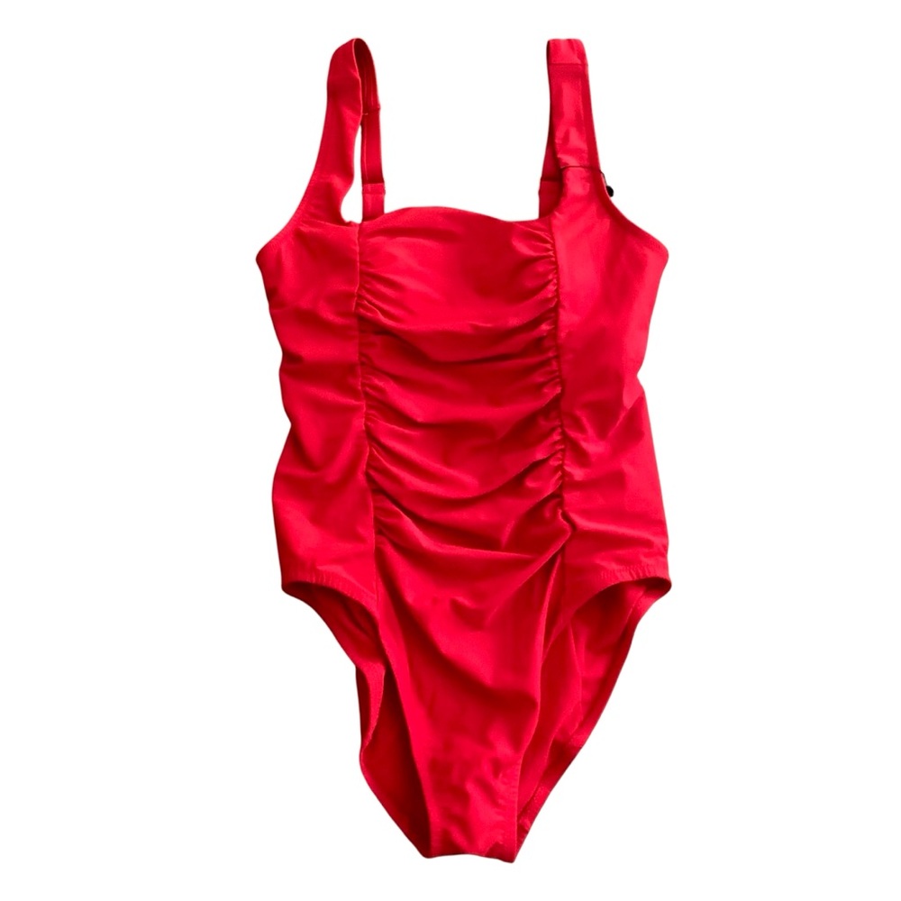 NWT Universal Standard Red Square Neck Ruched Vacation Beach Resort Swimsuit 2XS